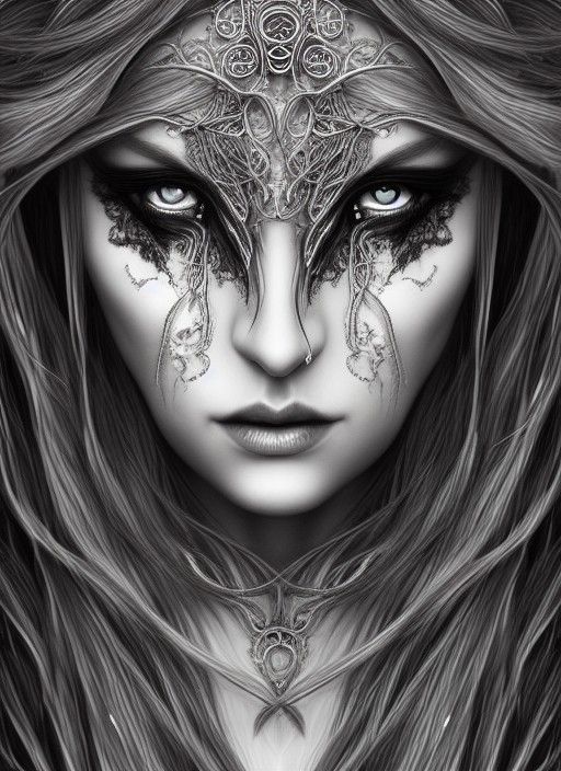 Sinister Goddess Portrait in Detailed Engraving Style