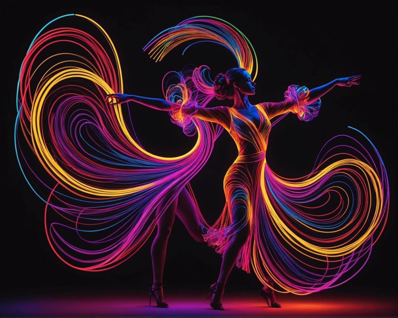 Flamenco Dancer Made of Neon Light: 3D Render