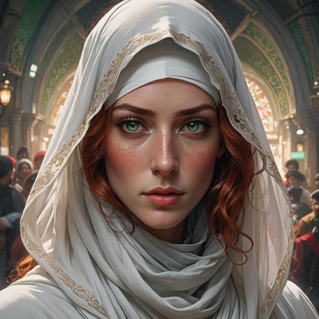 Portrait of a Young Woman in White Niqab