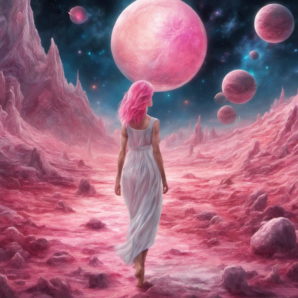 Girl with Pink Hair on Alien Planet