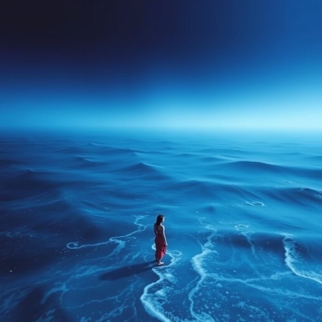 Surreal Ocean Dreamscape with Bold Colors and Misty Waves