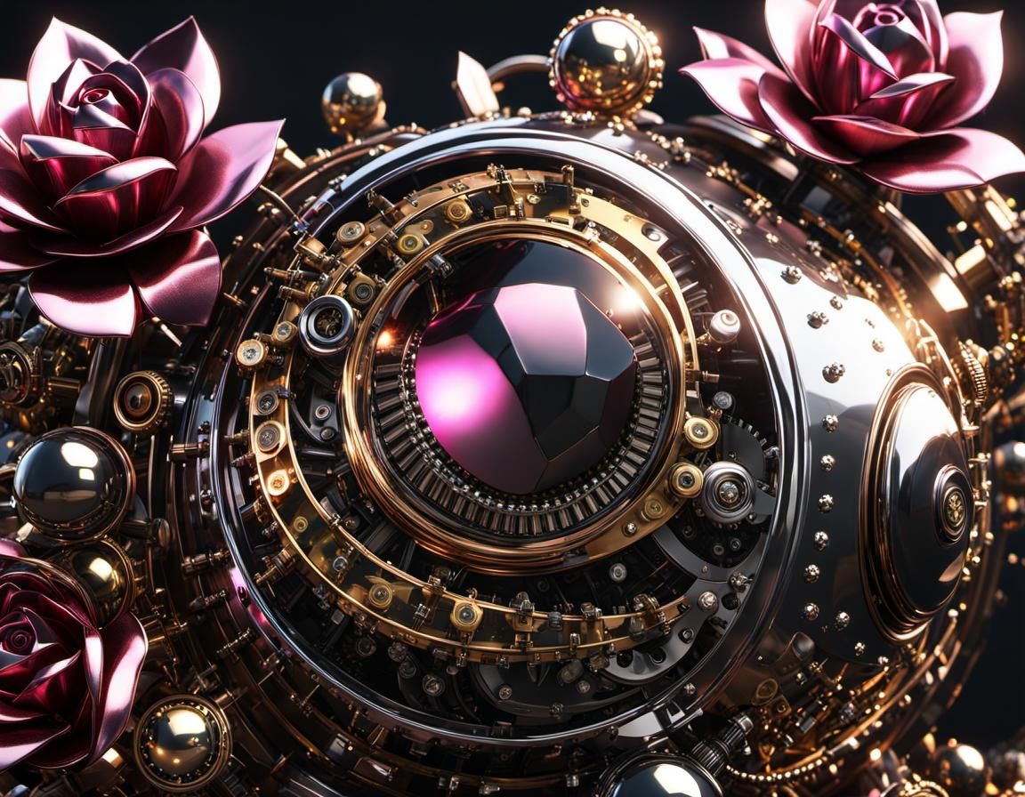 Steampunk Robot in Snowy Garden, Synthwave Style