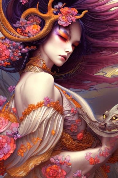 Rococo Kitsune in Space, Detailed 8K Art