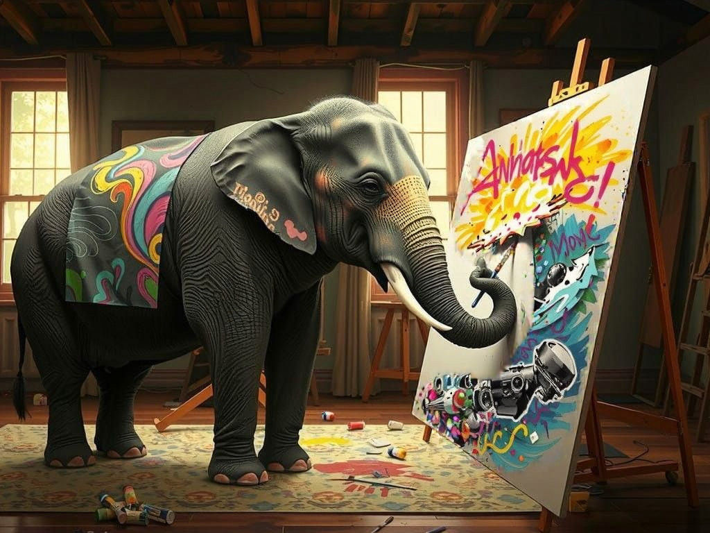 Elephant Creates Masterpiece with Trunk in Studio Style