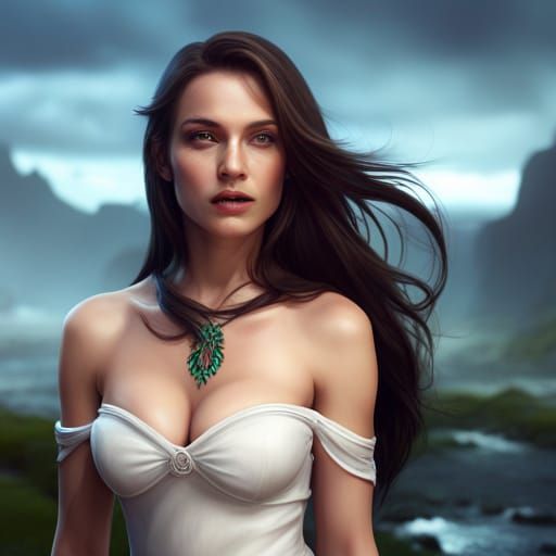 Beautiful Brunette in Detailed Fantasy Art