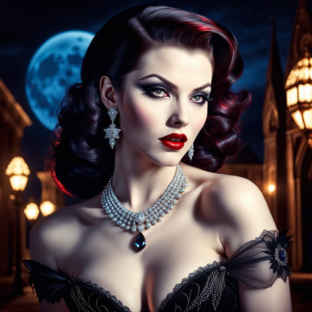 Gorgeous Vampire Pin-Up in Hyperrealistic Style