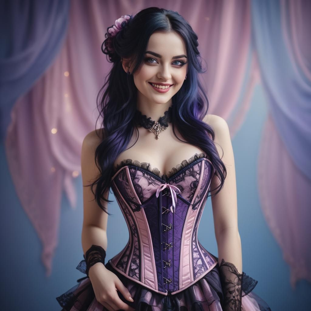 Sensual Gothic Woman in Corset: Hyperrealistic Portrait