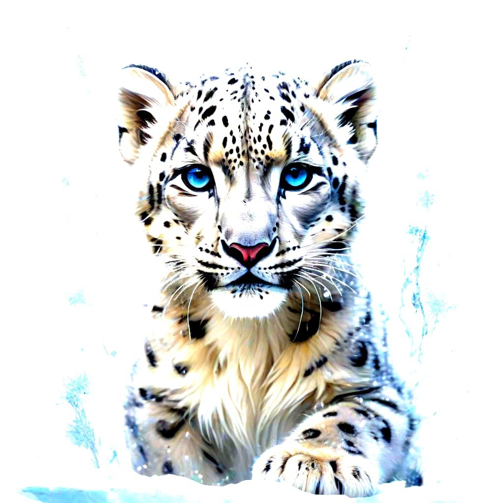 Enchanted Snow Leopard Cub in Ethereal Winter Wonderland