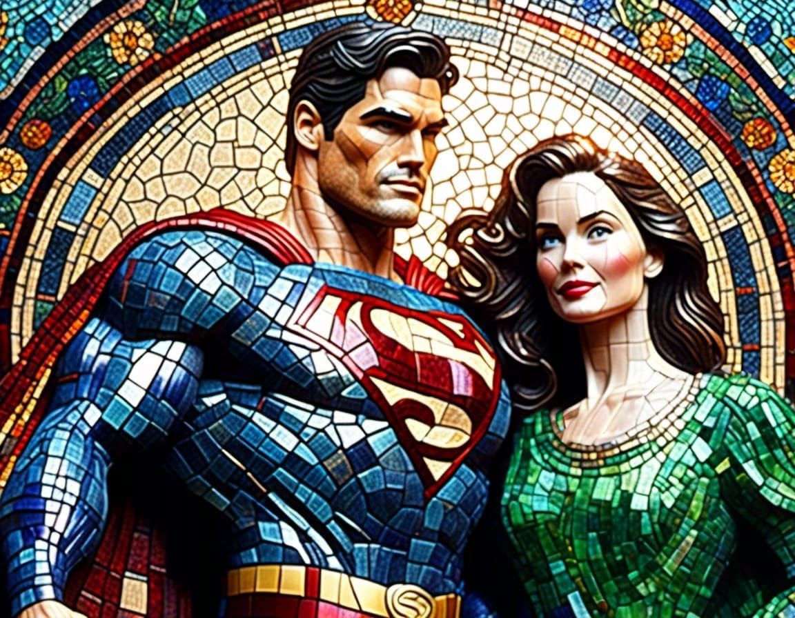 Stained Glass Mosaic of a Woman in Green