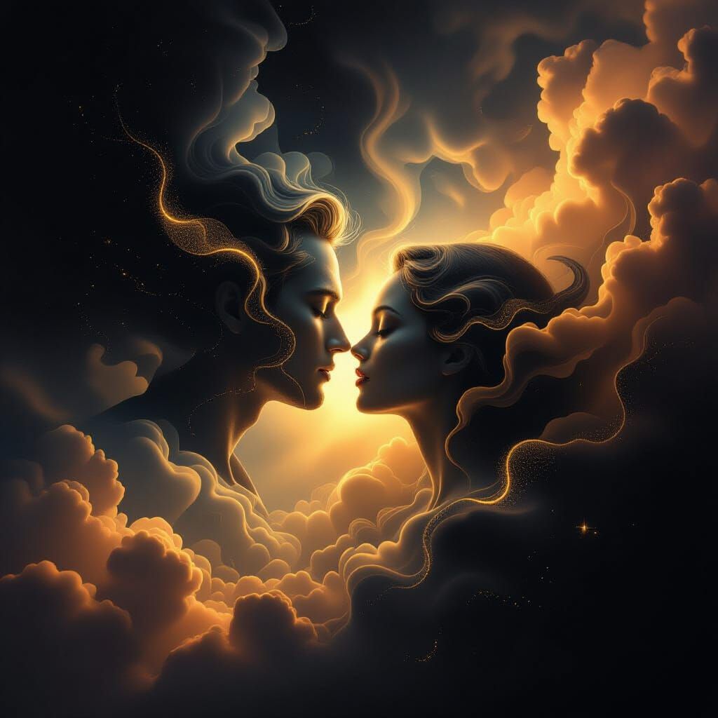 Ethereal Kiss of Golden Dust and Shadow Smoke