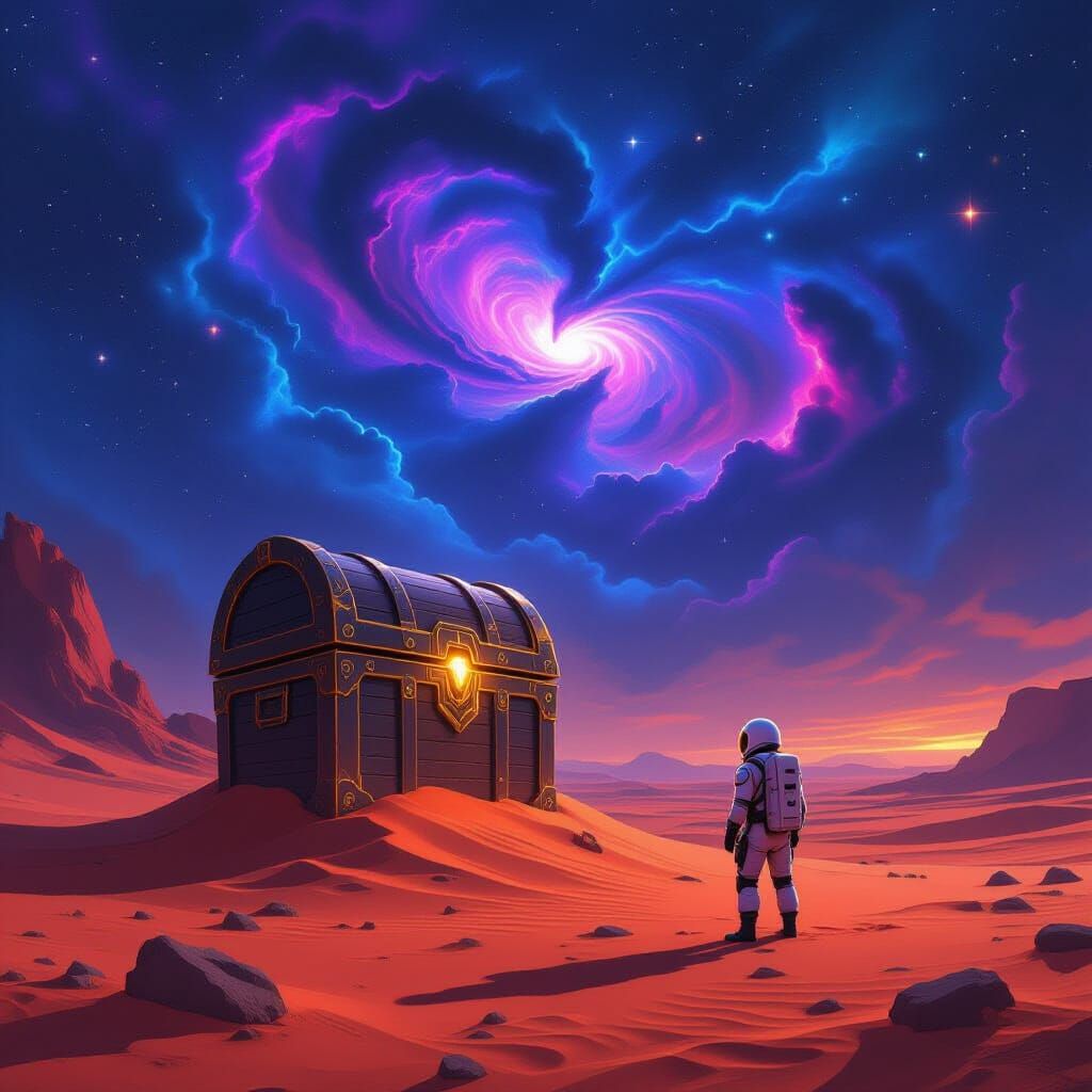 Spaceman Discovers Glowing Alien Treasure Chest