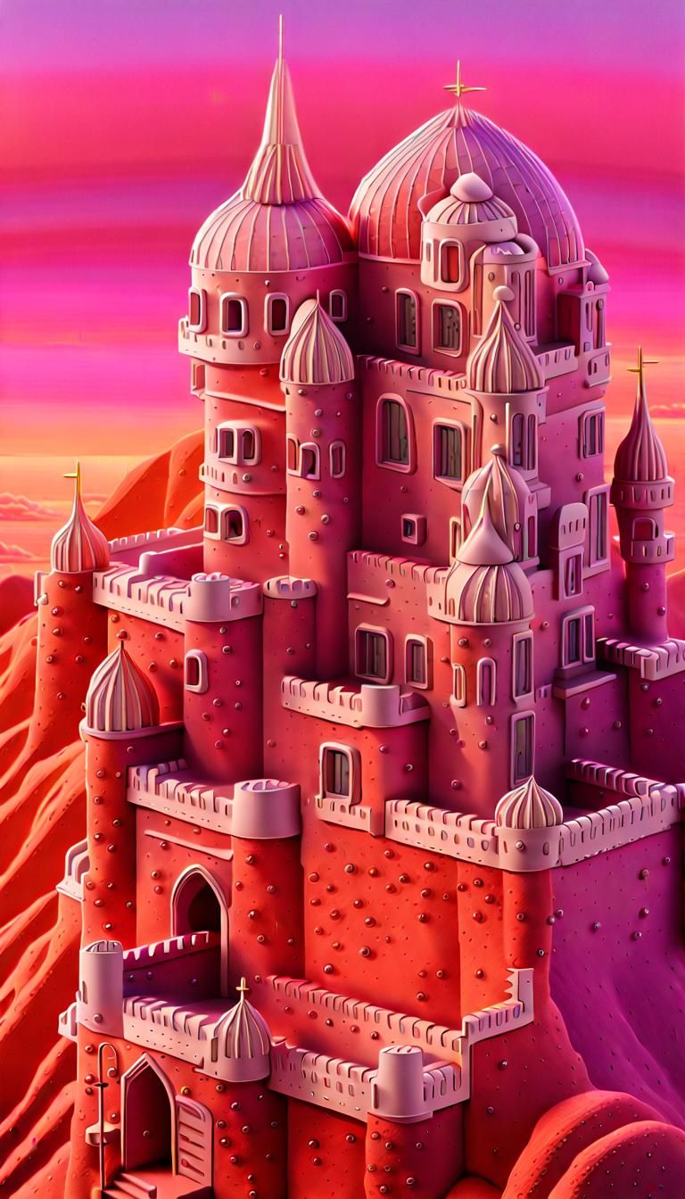 Rainbow Neon Glass Castles in Surreal Desert