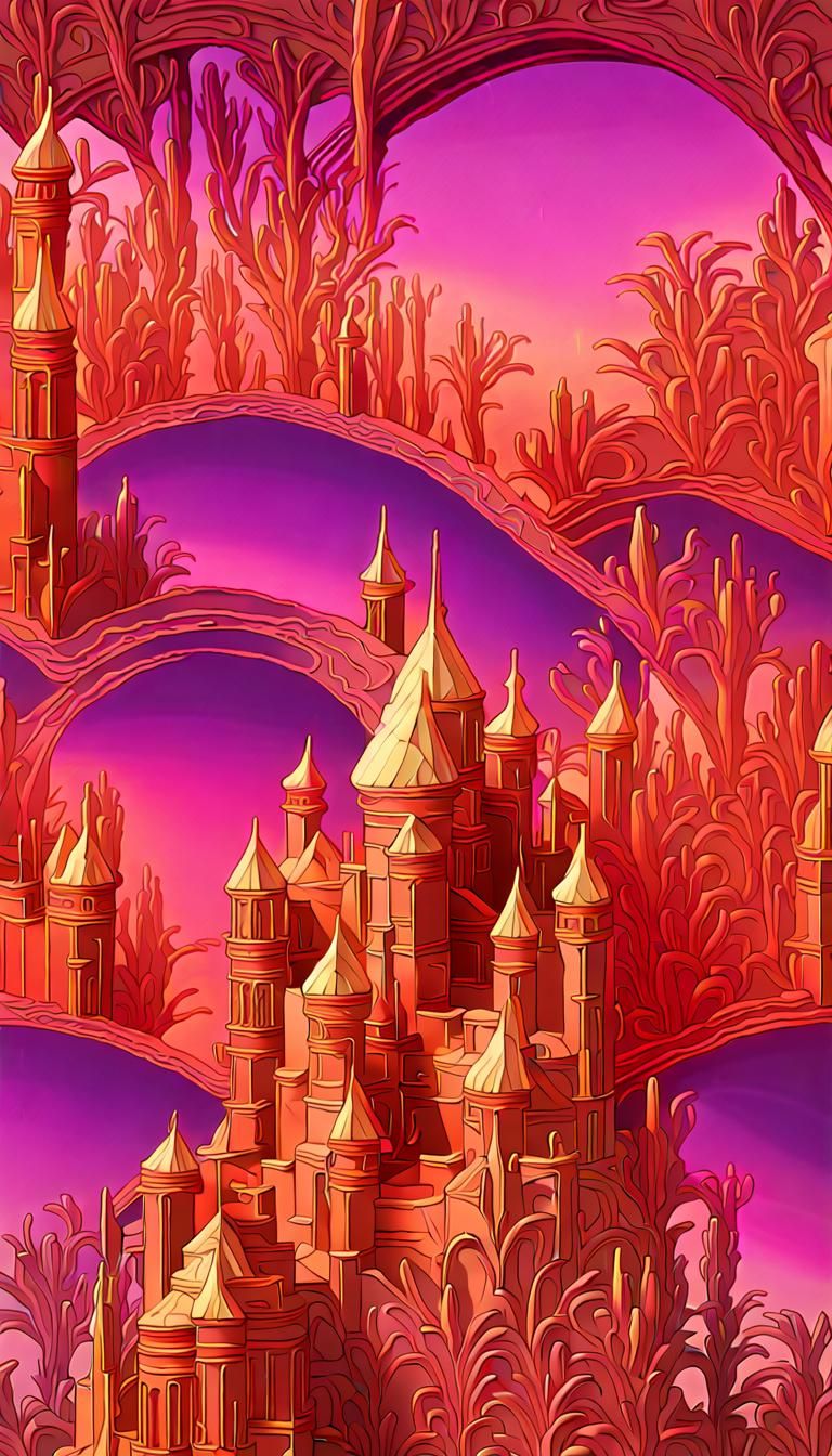 Rainbow Glass Castles in Surreal Desert Landscape