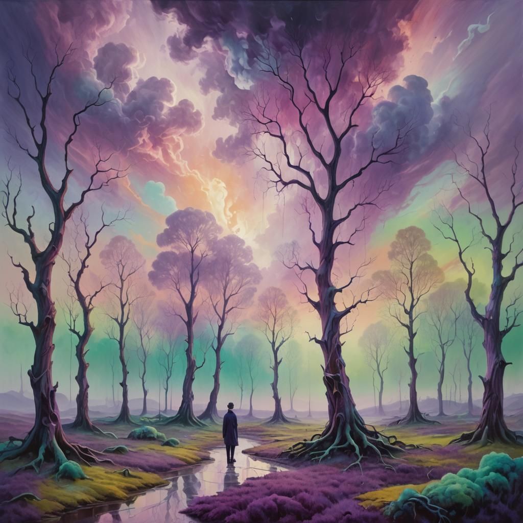 Dreamlike Figure in Surreal Oil Painting