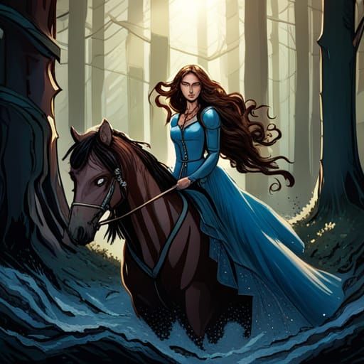 Medieval Woman on Horseback: Comic Book Art