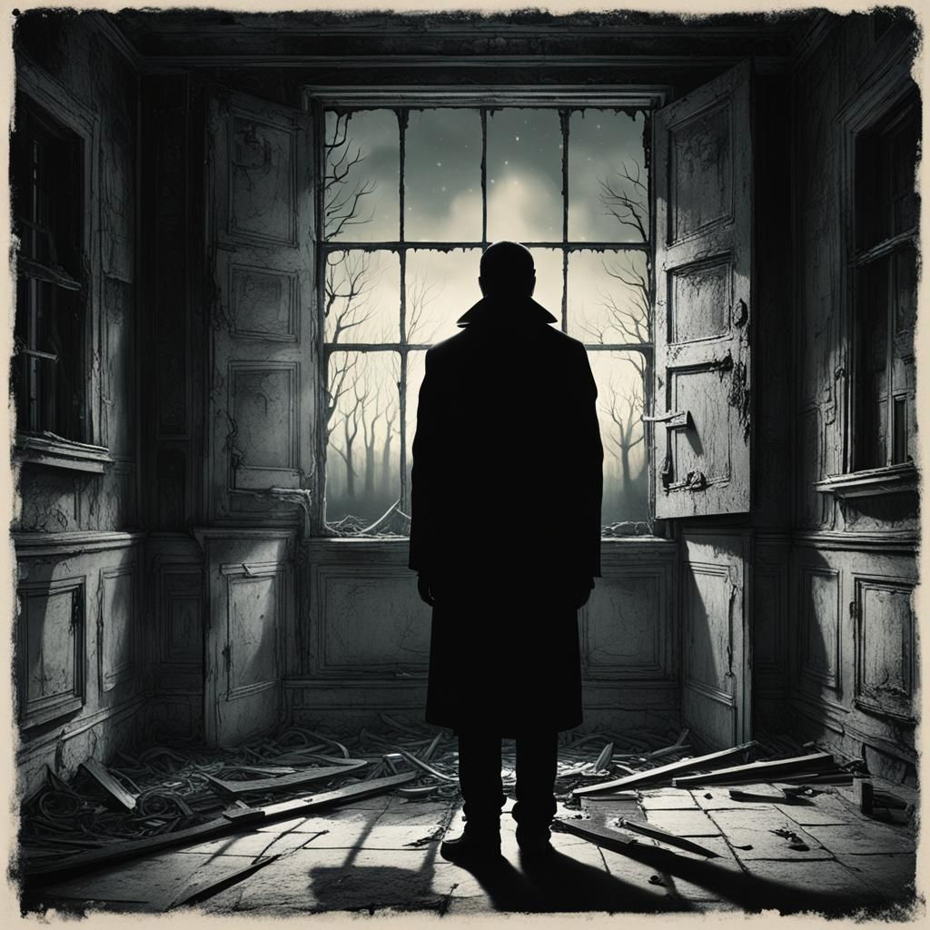 Dark Figure in Abandoned Asylum, Surrealist Style