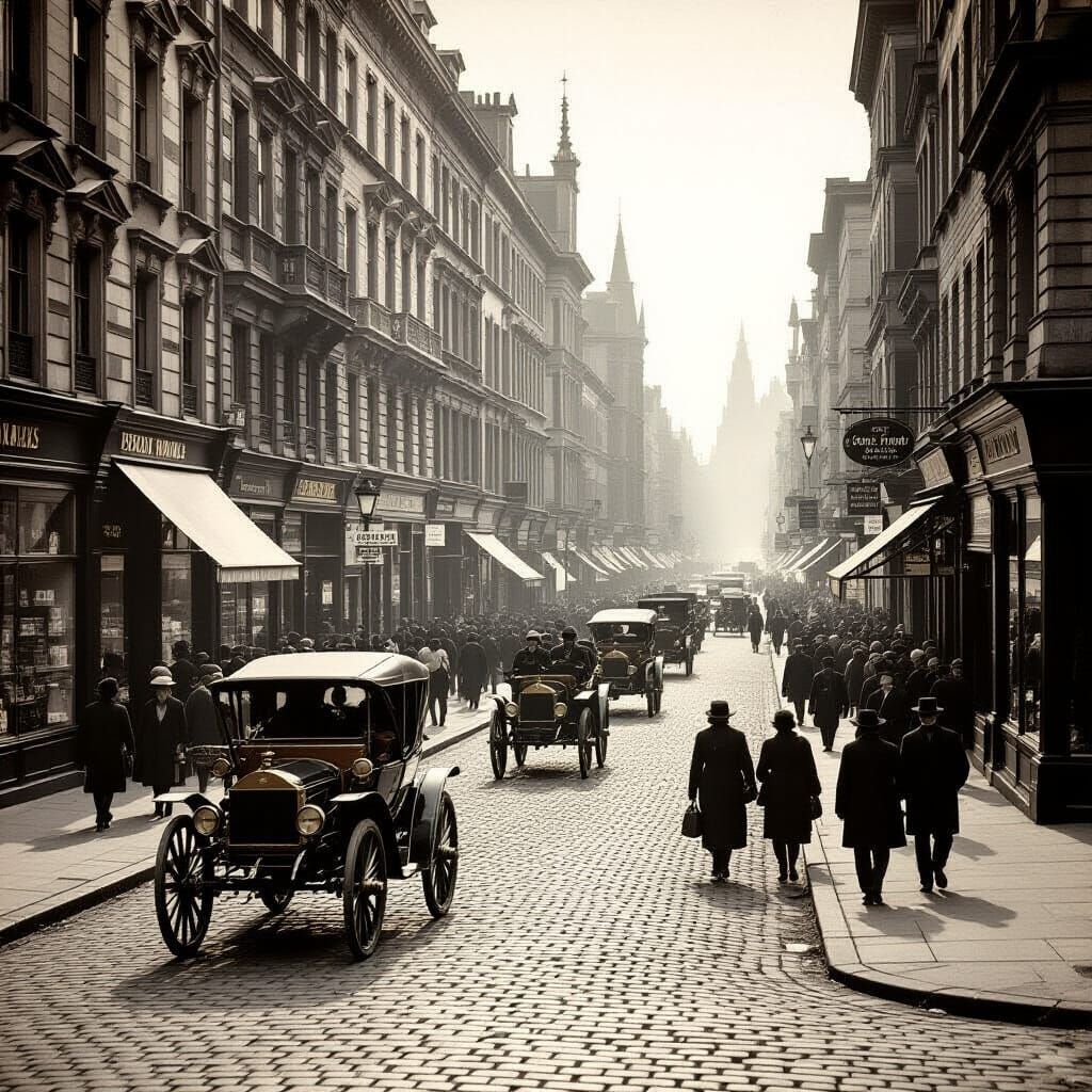 Vintage City Street Scene Early 20th Century Photography