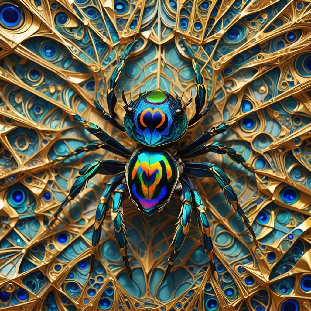 Peacock Spider in Surrealist Origami Dreamscape
