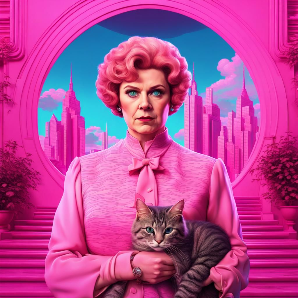 Dolores Umbridge in Vaporwave Art with Cats