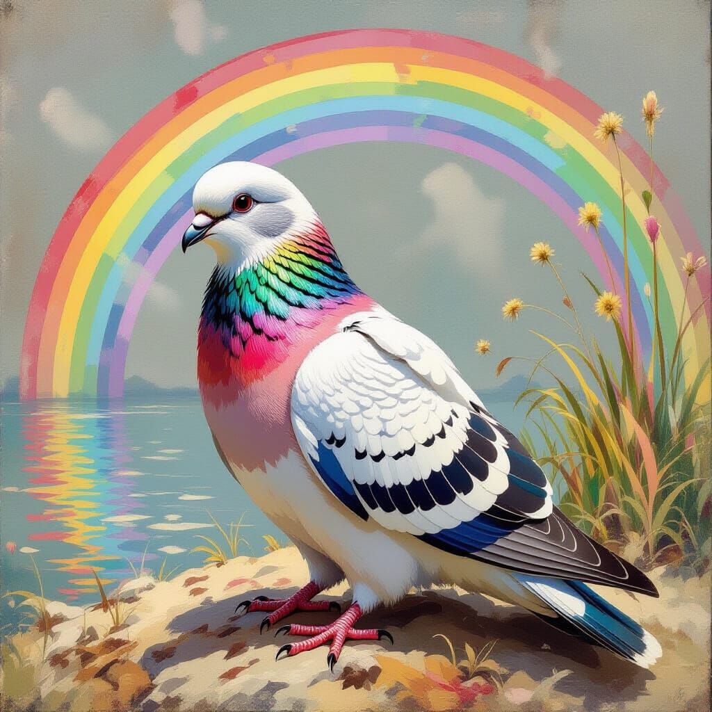 Rainbow Feathered Dove Inspired by Impressionism