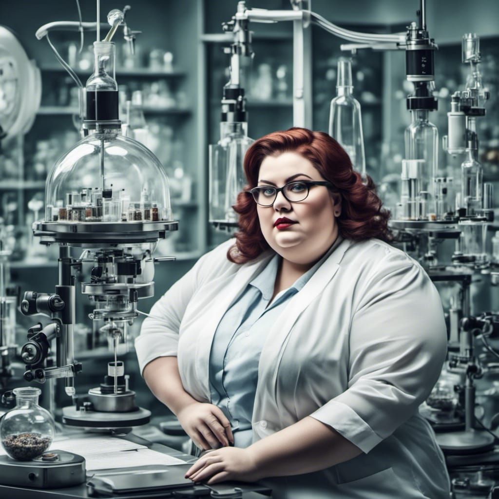 Plus-Size Scientist in Laboratory: Hyperrealistic Style
