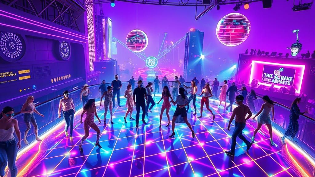Futuristic Disco Scene in Alternate 1970s Reality