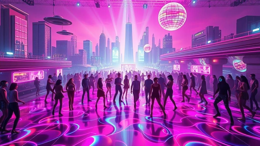 Surreal Disco Scene in a Neon Metropolis