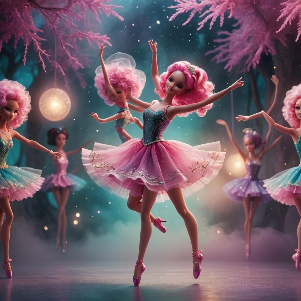 Pink Haired Barbie Ballet Dancer on Misty Stage