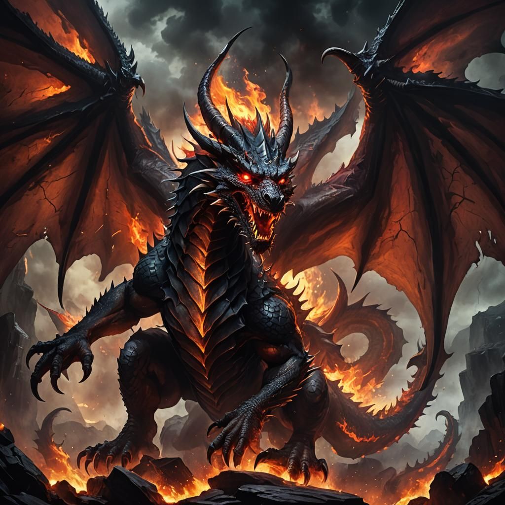 Demonic Dragon in Hellfire Cavern: Dark Fantasy Art