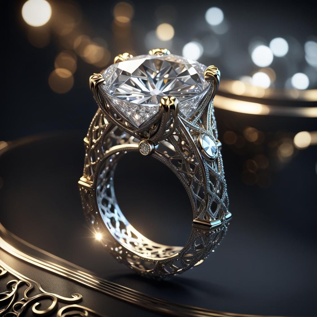 Silver and Diamond Ring in 3D Cinematic Art