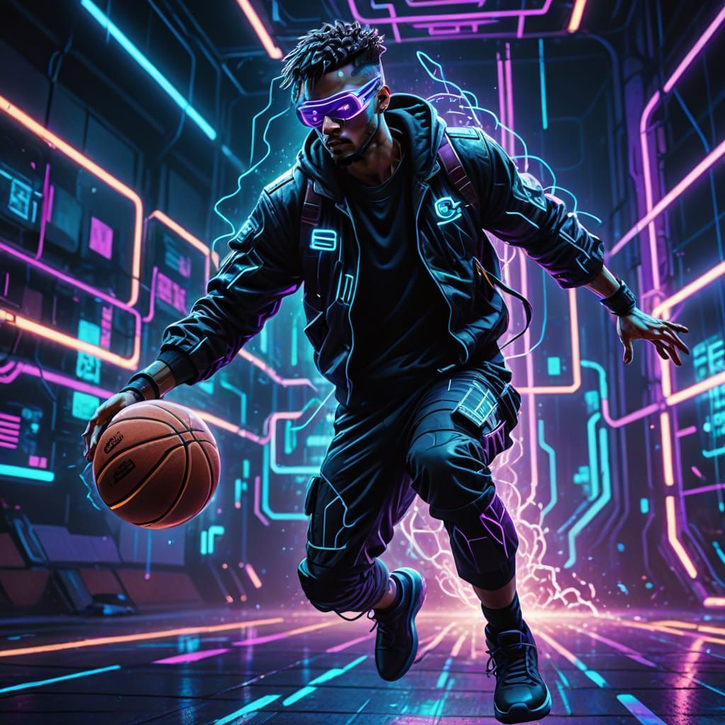 Cyberpunk Basketball Player in Neon Glow