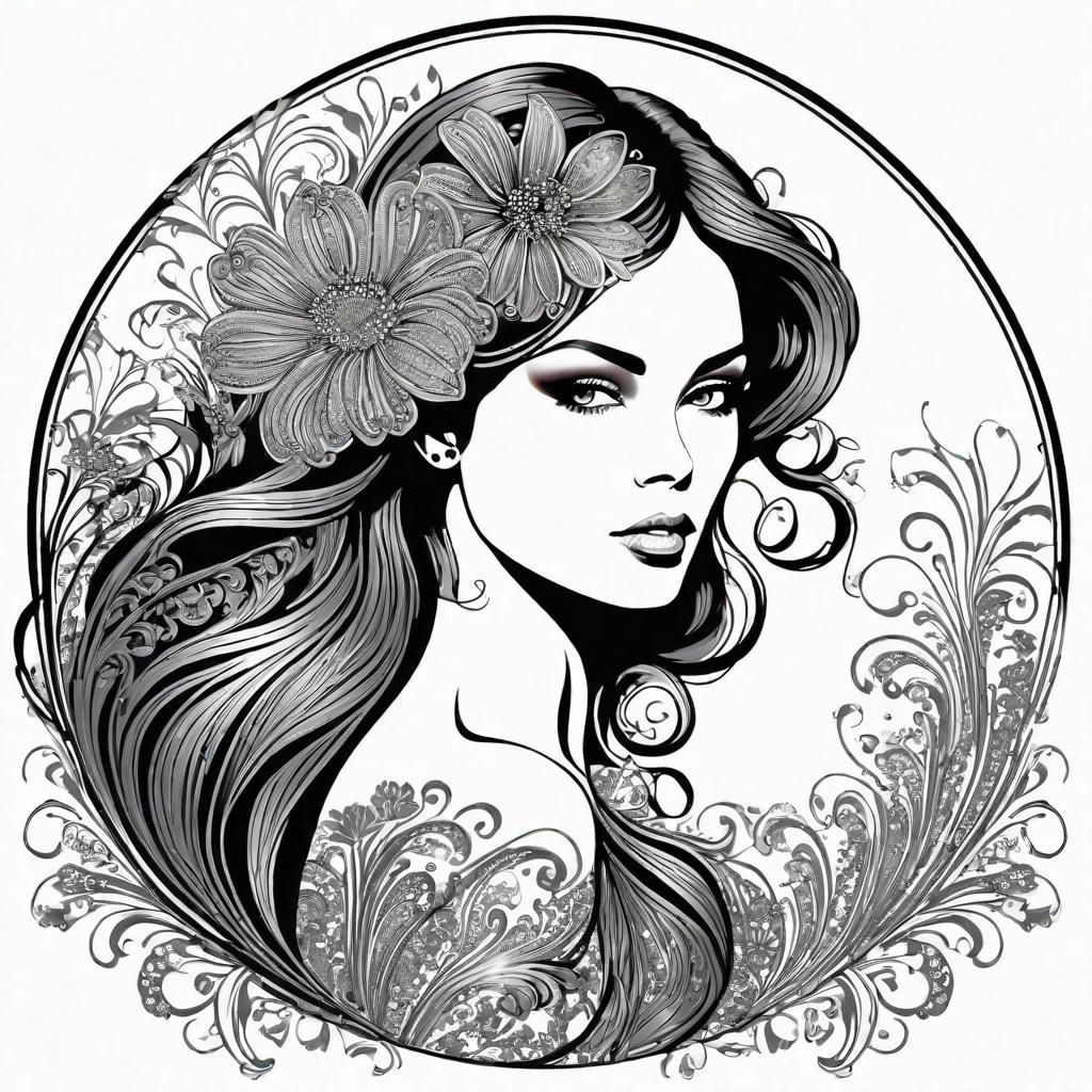 Ornate Floral Pattern in Gunmetal Foil Line Art