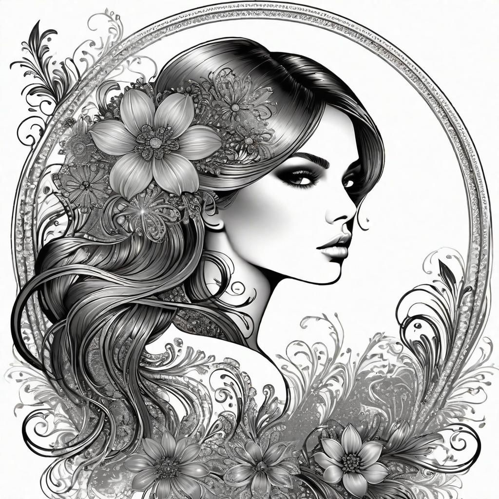 Ornate Floral Line Art with Gunmetal Foil Accents