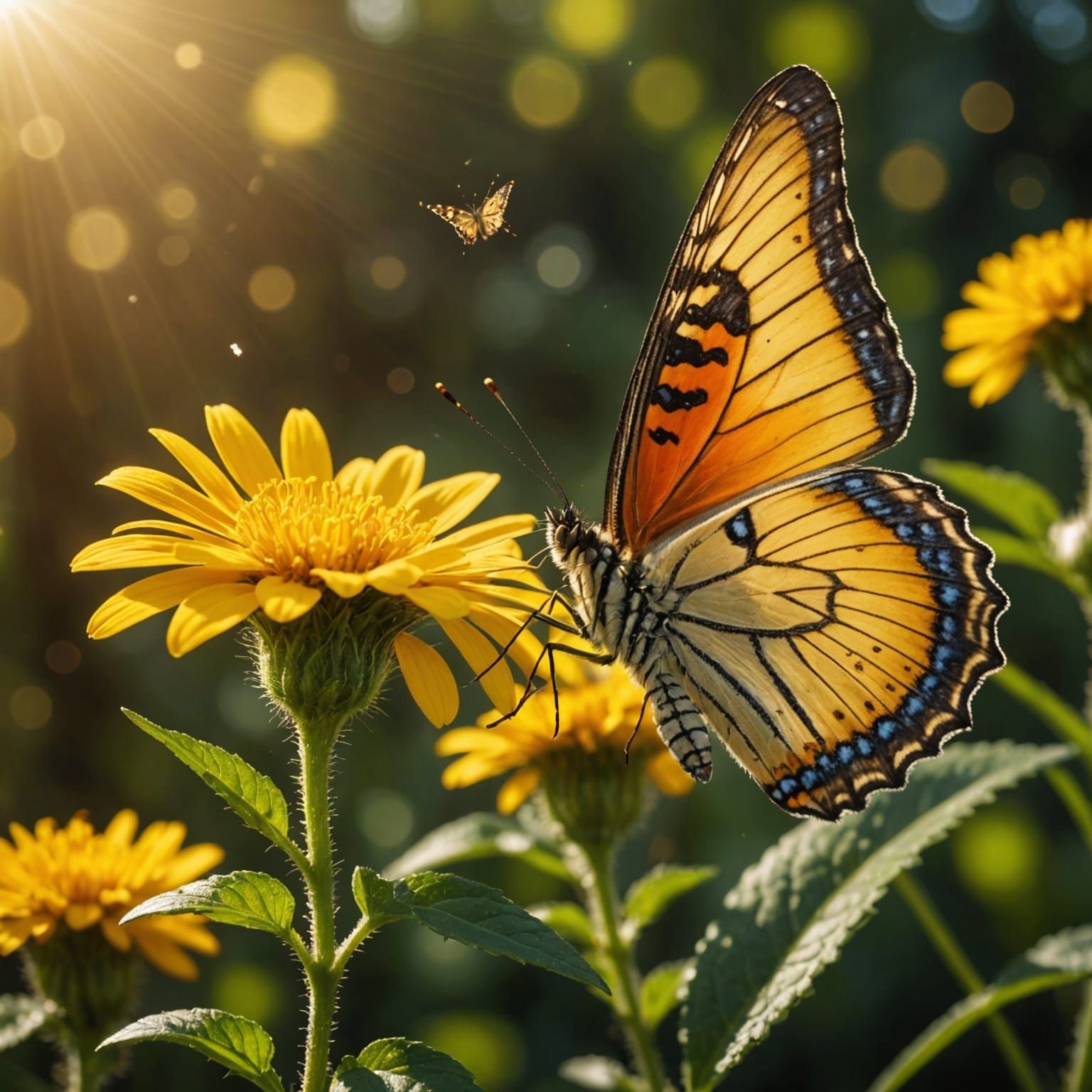 Surreal Butterfly Illuminates Vibrant Yellow Flower