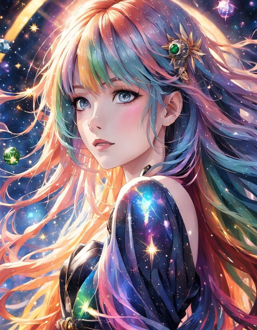 Rainbow Stardust Anime Girl in Shinkai Style