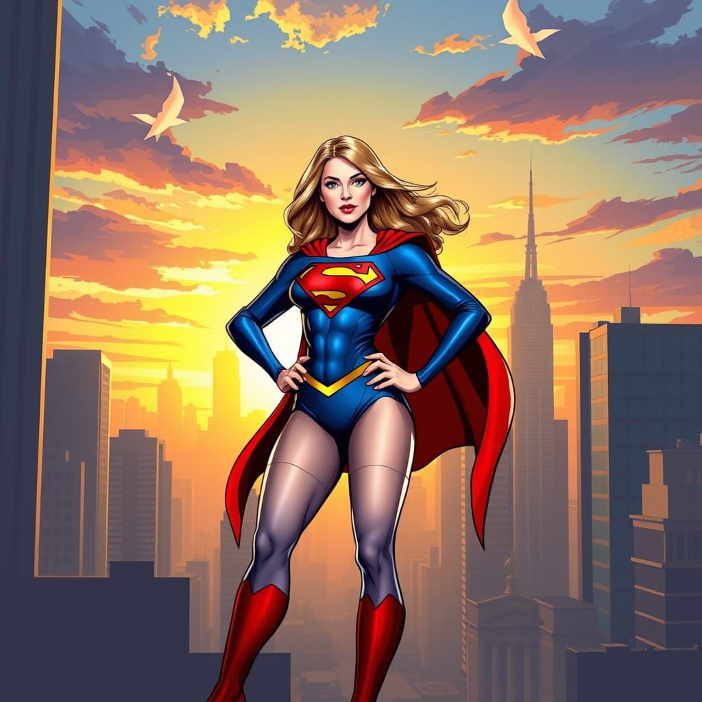Dynamic Supergirl Heroic Pose in Comic Book Style