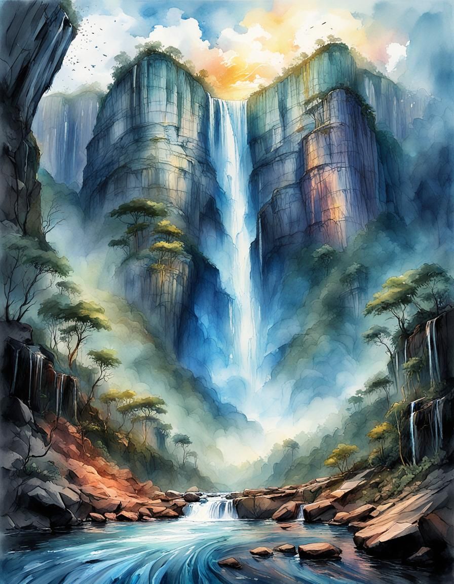 Angel Falls, Venezuela: Digital Watercolor Art