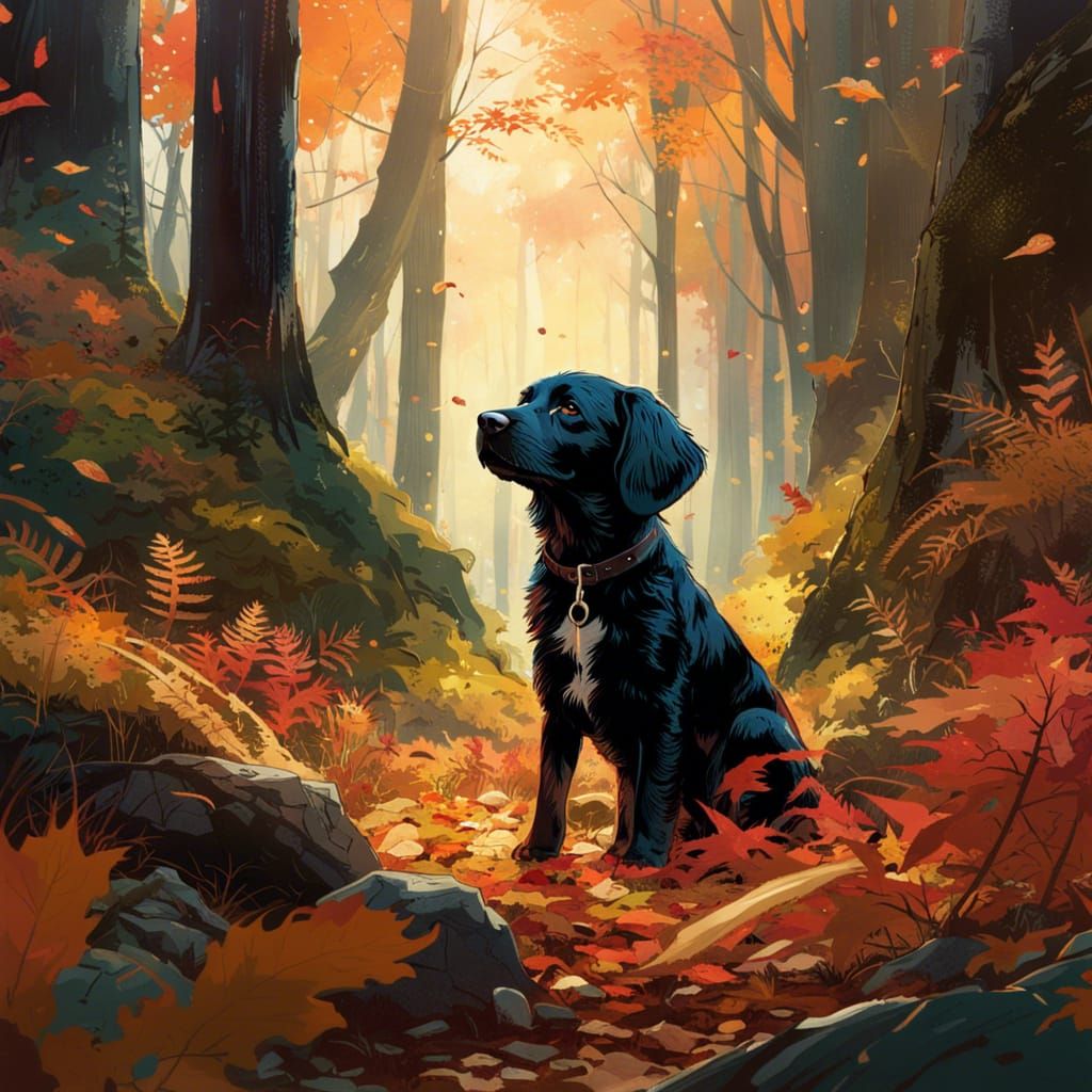 Puppy in Forest: Detailed Digital Art