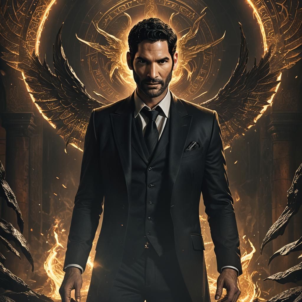 Lucifer Morningstar in Dimly Lit Mystical Realm