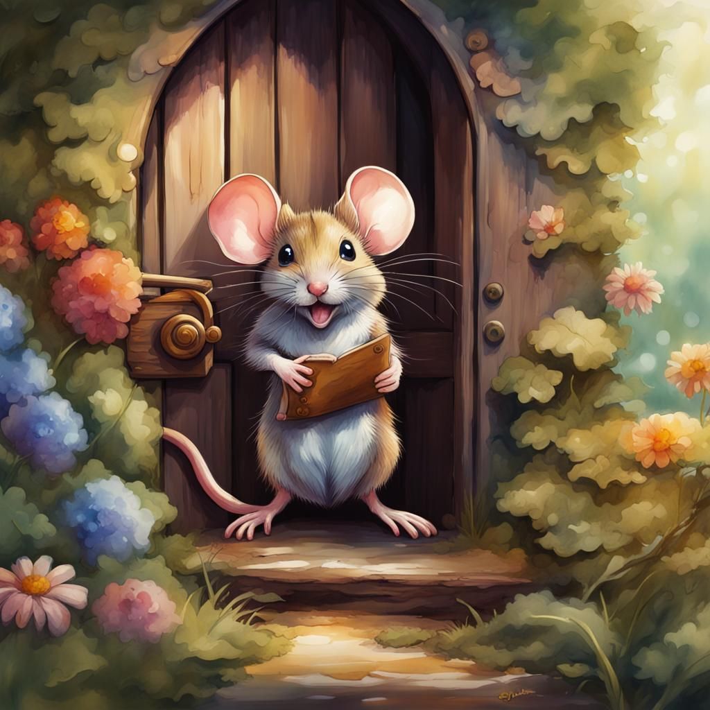 Cute Doormouse in Digital Watercolor Illustration