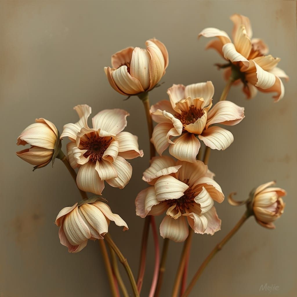 Delicate Wilting Flowers in Earthy Botanical Style