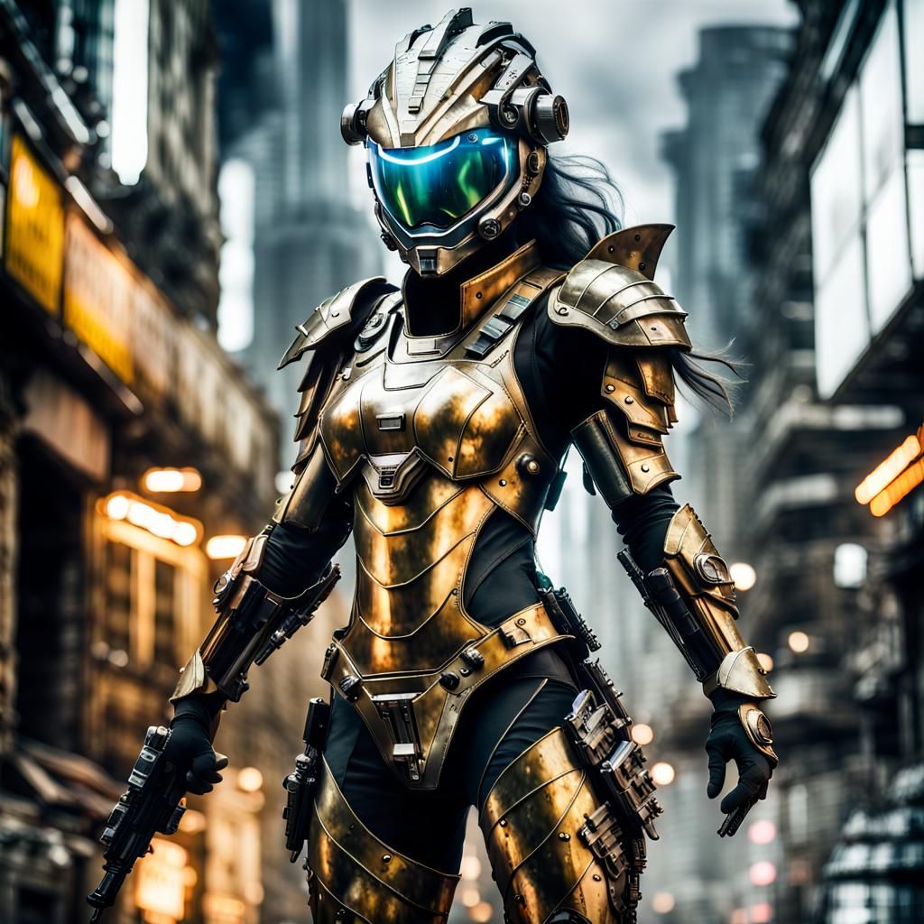 Sci-Fi Baroque Armored Guard in Ruined City