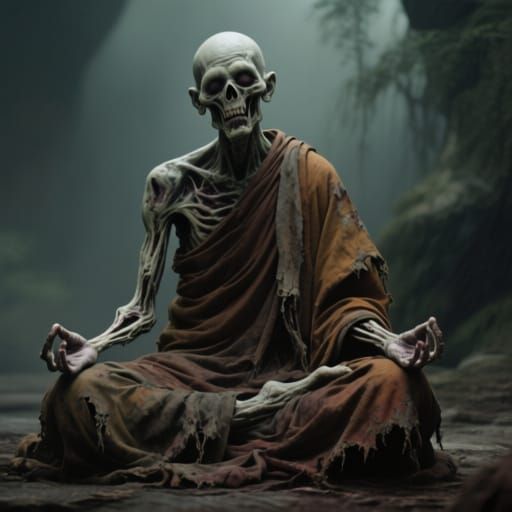 Undead Buddhist Monk Meditating in Worn Robes