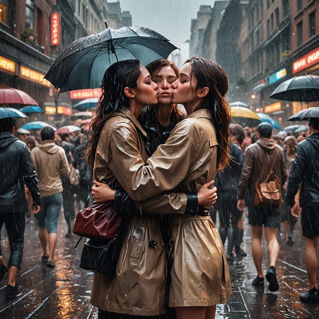 Passionate Kiss in the Rain: Fantasy Concept Art