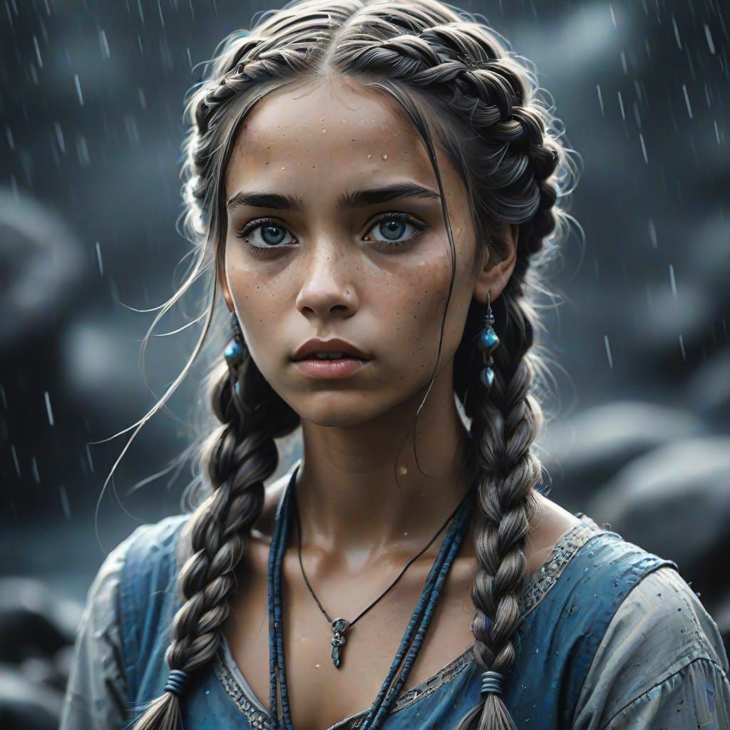 Hyperrealistic Woman in a Moody, Cinematic Fantasy Landscape