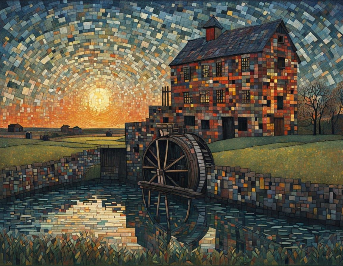 A Historic Watermill in Soft Evening Light, Constructed from...