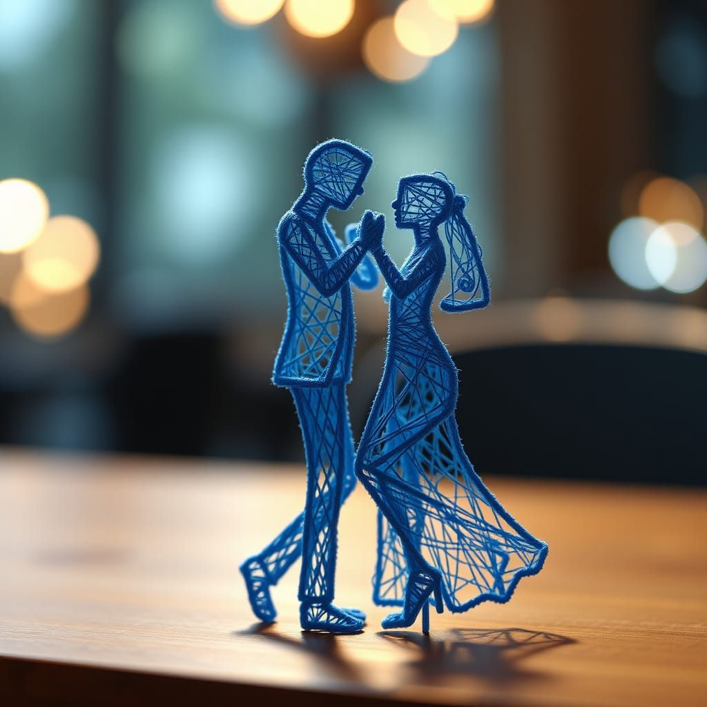 Blue Yarn Dancers: Whimsical 3D Silhouette