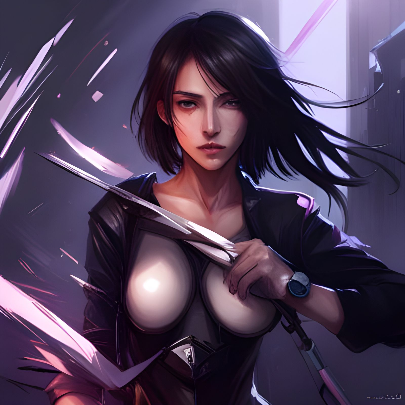 Cyberpunk Rukia Portrait in Ghibli-Inspired Style