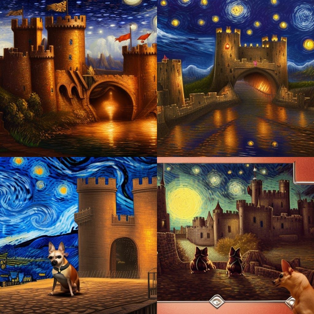 Chihuahuas in Knight Armor Under Starry Night