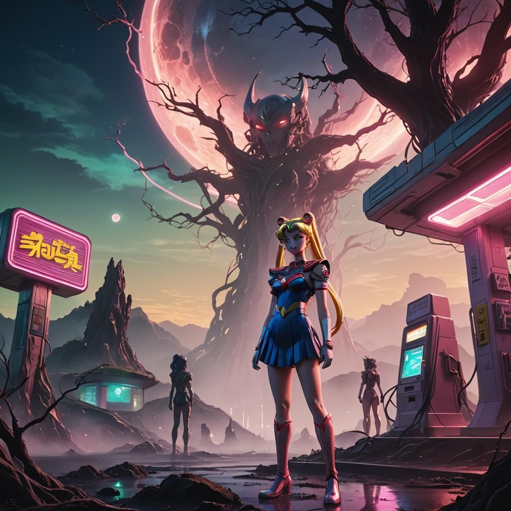 Sailor Moon in Sci-Fi Alien Landscape